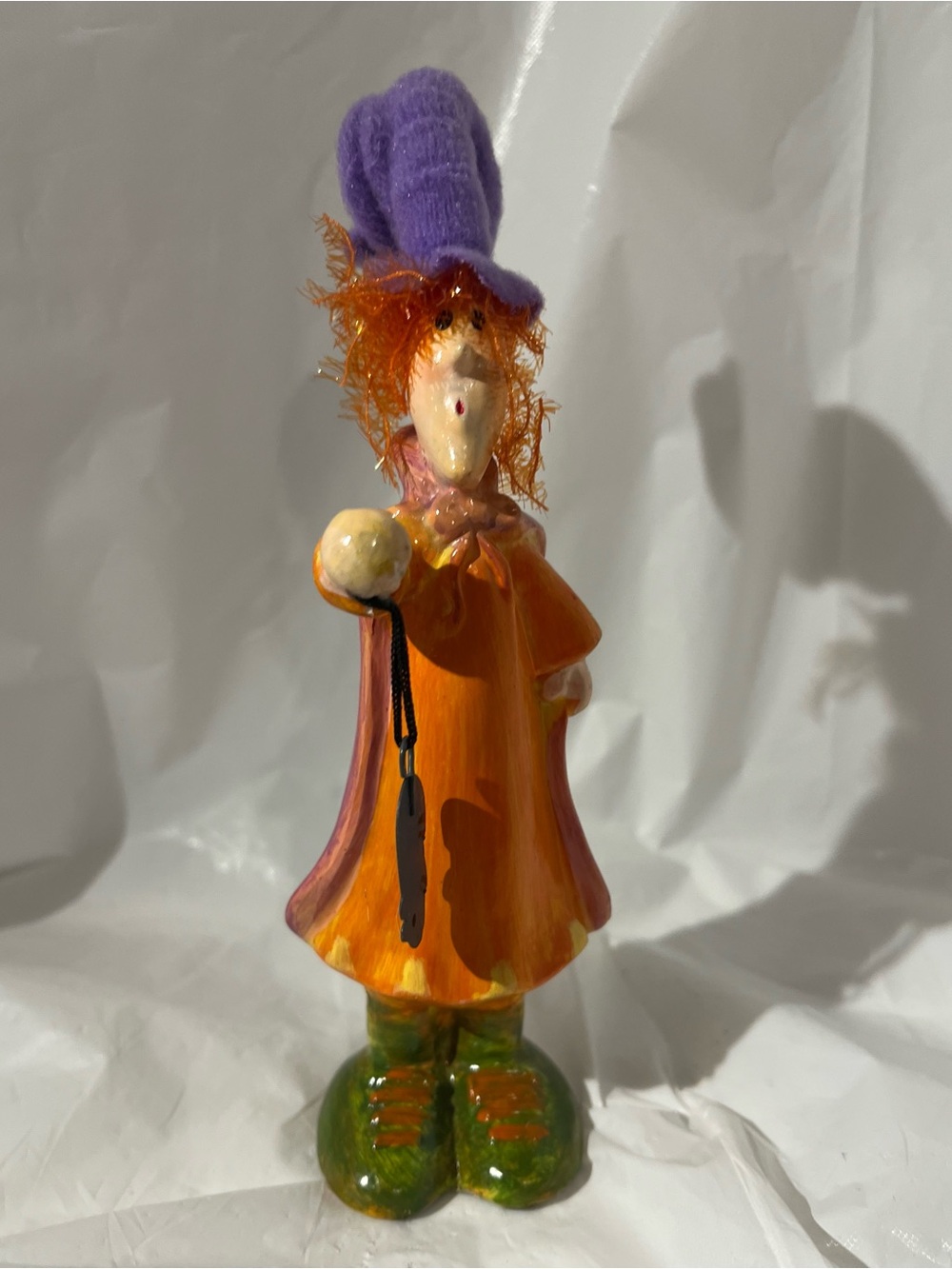Whimsical K’s Collection Orange Witch Figurine with Purple Hat